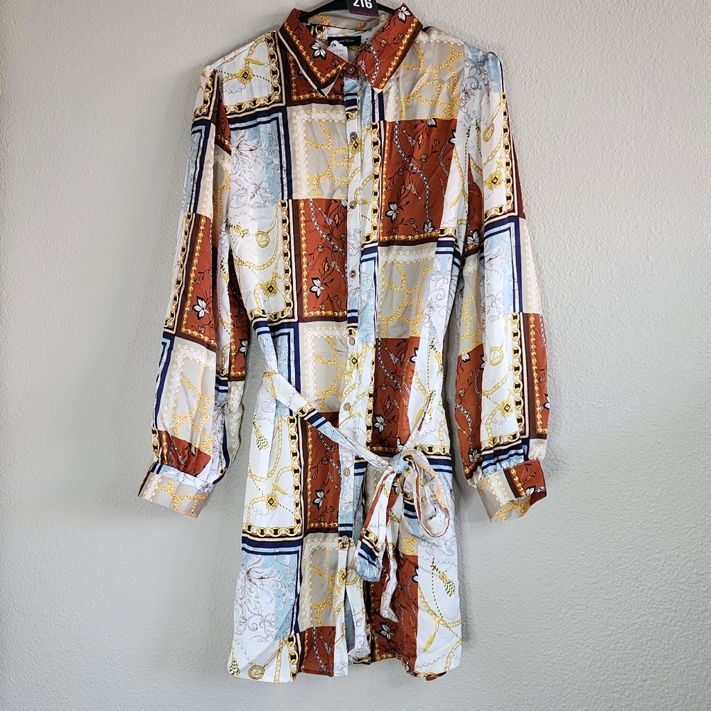 Triple Seven Chain Floral Colorblock Button Up Blouse.
